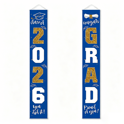 üéìClass of 2026 Graduation Banner 11.8" x 70.87" | Congrats Grad Front Door Porch Decor for Graduation Party (‚ú®Set of 2)