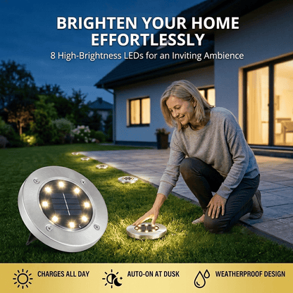 ‚òÄÔ∏è Solar Powered 8-LED Ground Lights | Outdoor Pathway Lighting