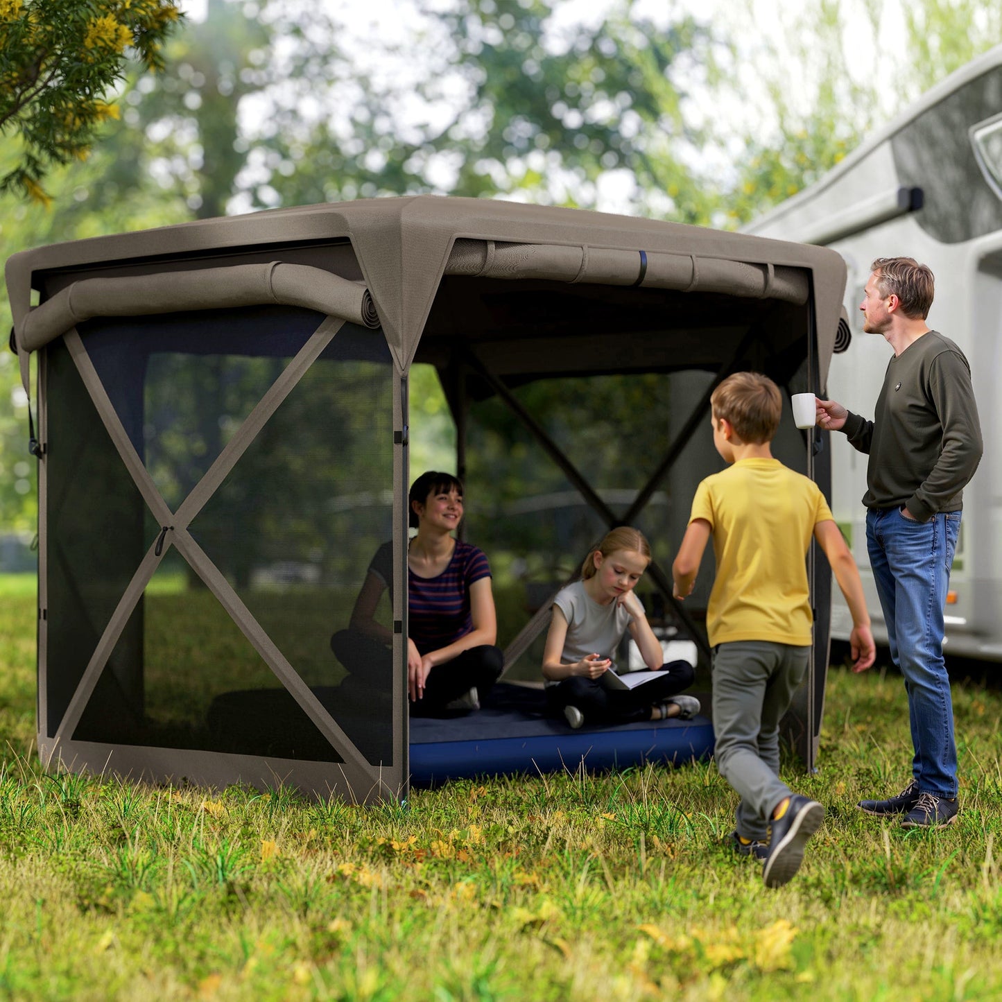 11x11ft Pop-Up Gazebo Screen Tent – UPF30+, Roll-Up Panels, 10-12 Person