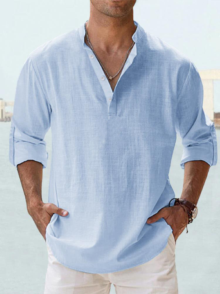 Men's Long-Sleeve Pullover Shirt – Breathable Cotton Casual Top