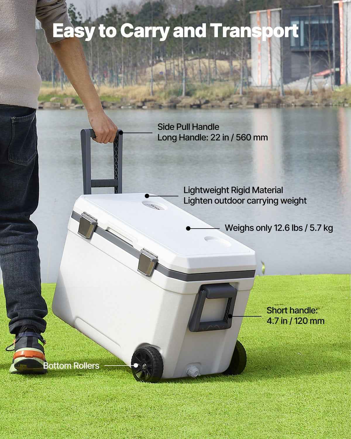 Portable Hard Cooler 45QT | 64-Can Wheeled Cooler with Cup Holder