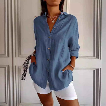 Women's Loose-Fit Lapel Shirt – Casual Button-Front Top