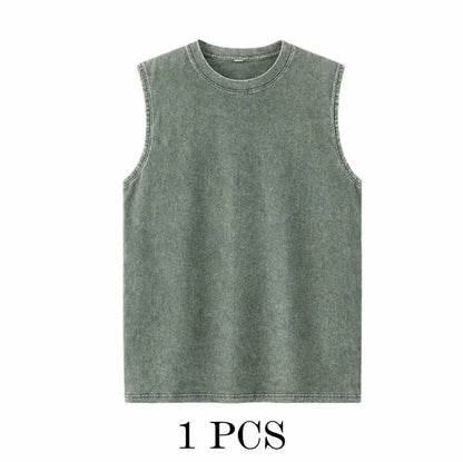 ‚ö° Hot Sales  üî• 4-Pack Men's Washed Sleeveless Vest ‚Äì Heavyweight Cotton, Acid Wash, Oversized Gym & Streetwear