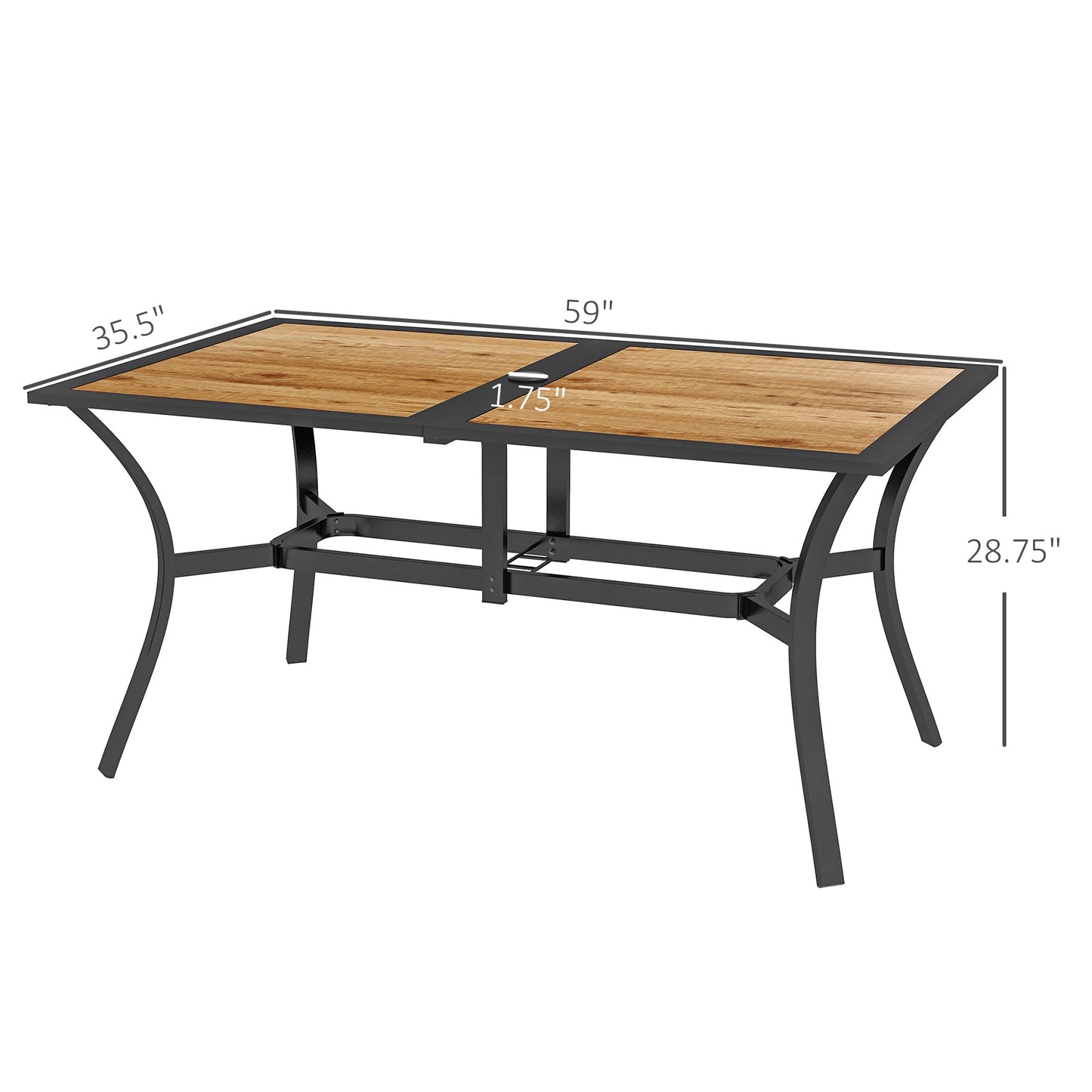 Rectangular Patio Dining Table for 6 | Faux Wood with Umbrella Hole, 59x35.5"