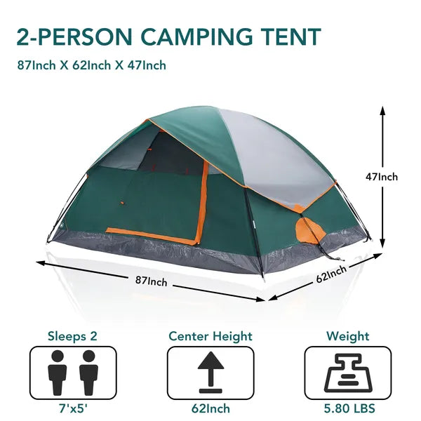 2 & 4 Person Dome Camping Tent – Lightweight with Skylights, Mesh Windows & Tent Fly