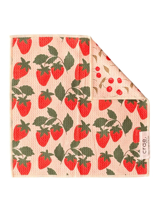 Berries & Cherries: Reversible Washcloth: Cream / 12x12 in / Washcloth