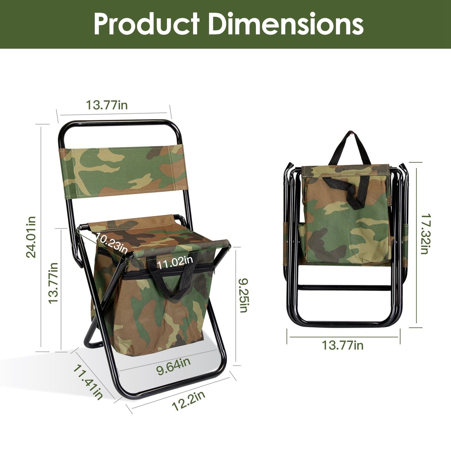 Foldable Fishing Chair with Backrest & Built-In 10L Cooler Bag