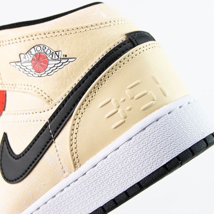 Air Jordan 1 Mid SS (GS) (Muslin/Chile Red-Black-White)