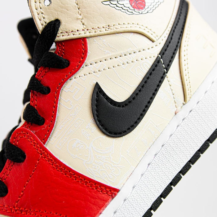 Air Jordan 1 Mid SS (GS) (Muslin/Chile Red-Black-White)