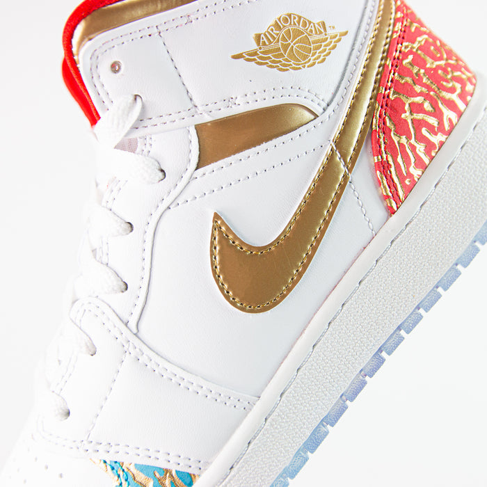 Air Jordan 1 Mid SS GS (White/Metallic Gold)
