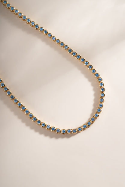 Aquamarine Bezel Tennis Necklace