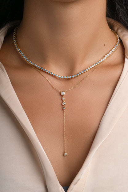 Aquamarine Bezel Tennis Necklace