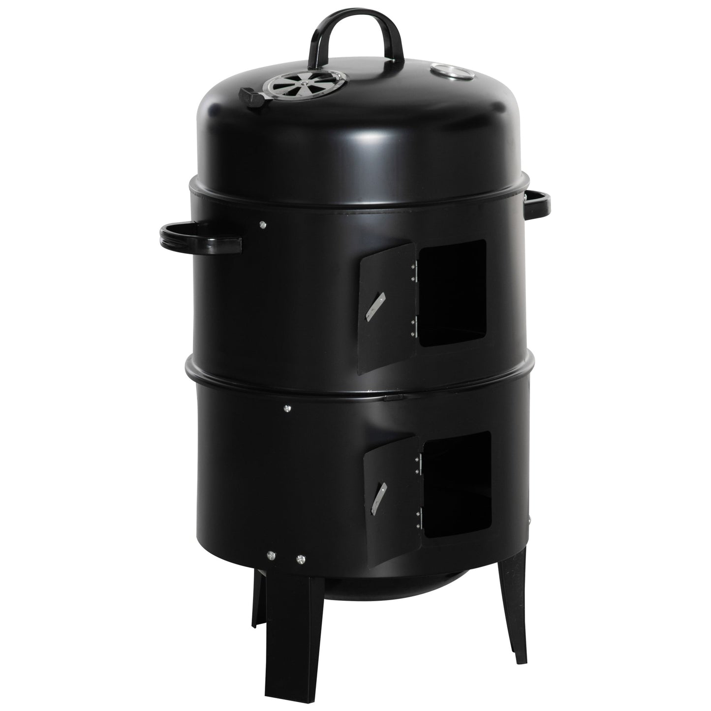 3-in-1 Vertical Charcoal BBQ Smoker Grill – Two-Tier, Built-In Thermometer
