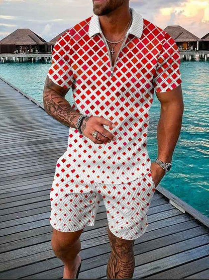 Men's Polo Shirt & Shorts Set – Short Sleeve, 7 Colors, S–3XL