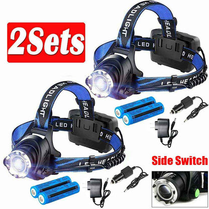 Rechargeable LED Headlamp – 3 Modes, Zoomable, 100m Beam – Single, 2-Pack or 3-Pack