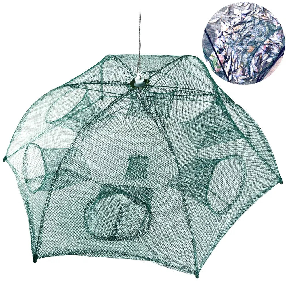 Foldable 6-Sided Fishing Bait Trap Net – 360° Entry for Fish, Shrimp & Crab