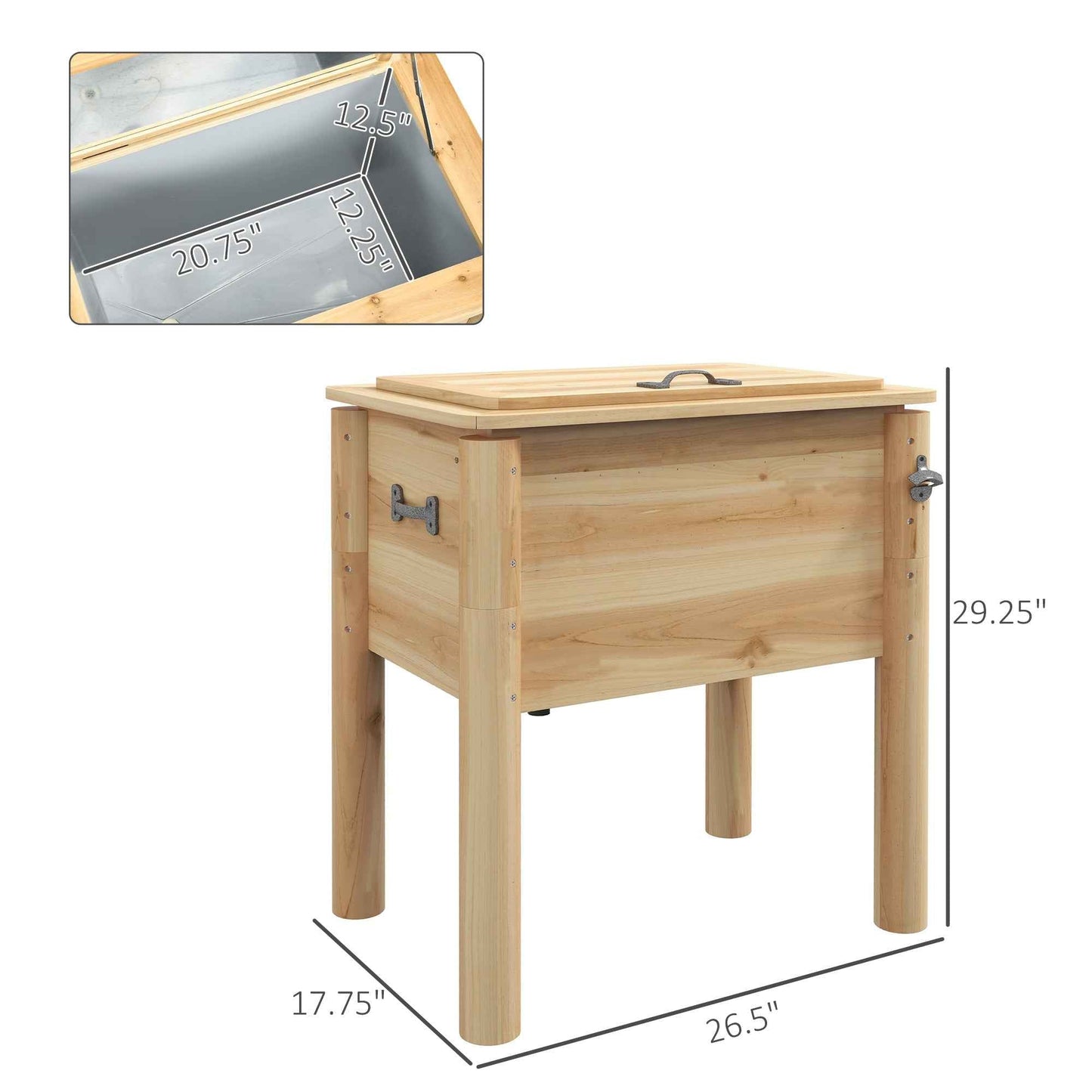 54QT Wooden Outdoor Beverage Cooler with Galvanized Lining & Bottle Opener