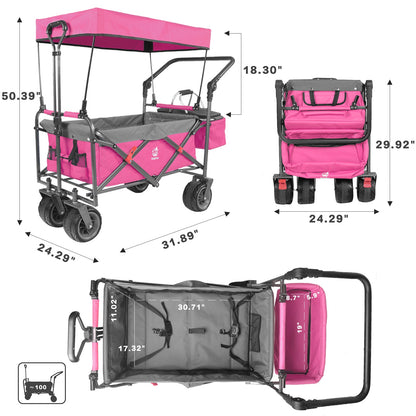Collapsible Wagon with Removable Canopy & Cooler Bag – All-Terrain Folding Cart
