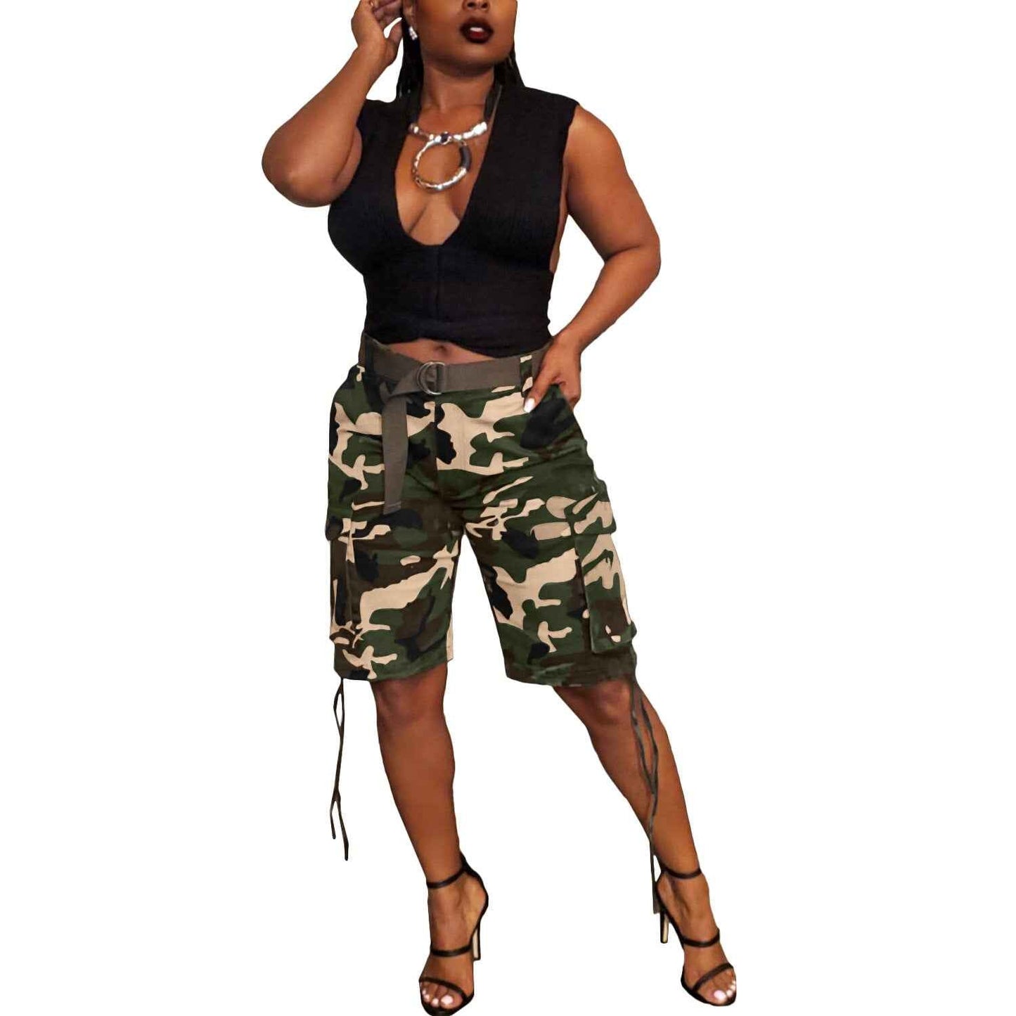 Camouflage Cargo Shorts with Drawstring & Multi-Pockets – S to 3XL