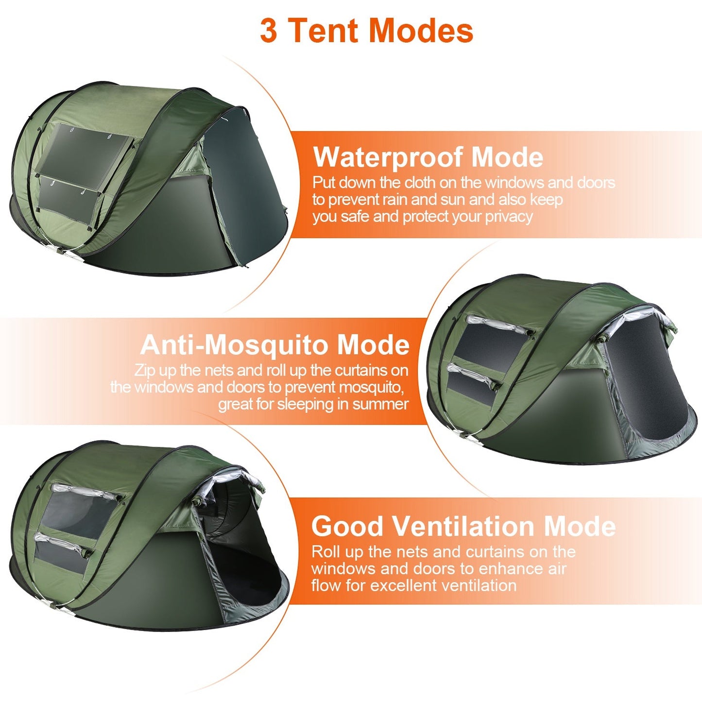 5–8 Person Instant Pop-Up Camping Tent – Waterproof with Mosquito Net Windows & Carry Bag