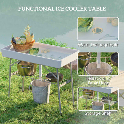 Folding Ice Cooler Table with Drain & Storage Shelf | Outdoor Drink Cooler for Parties & BBQ