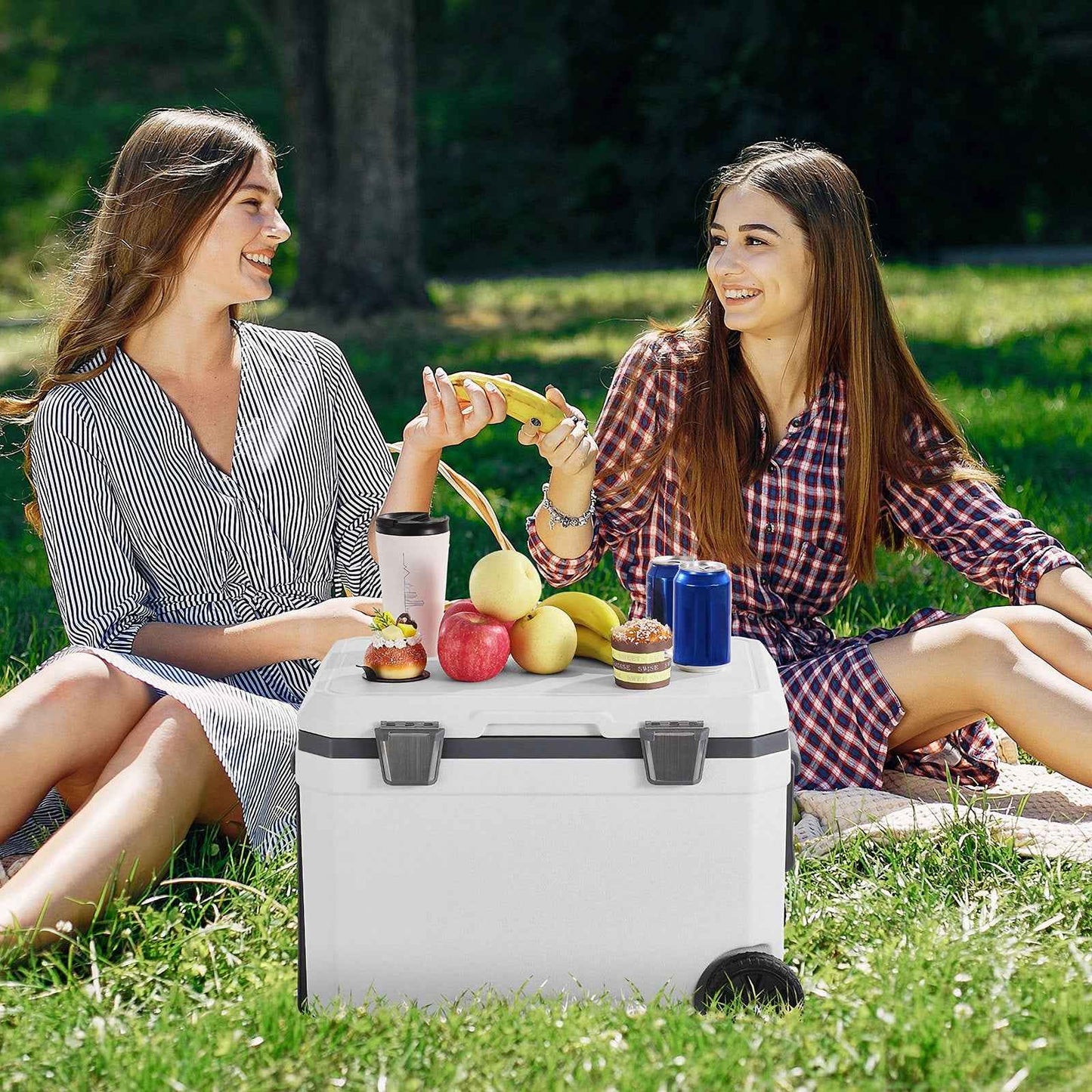 Portable Hard Cooler 45QT | 64-Can Wheeled Cooler with Cup Holder