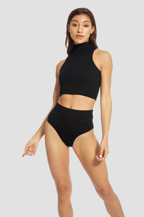 Woman wearing Pineapple Black Barbarella Crop Top