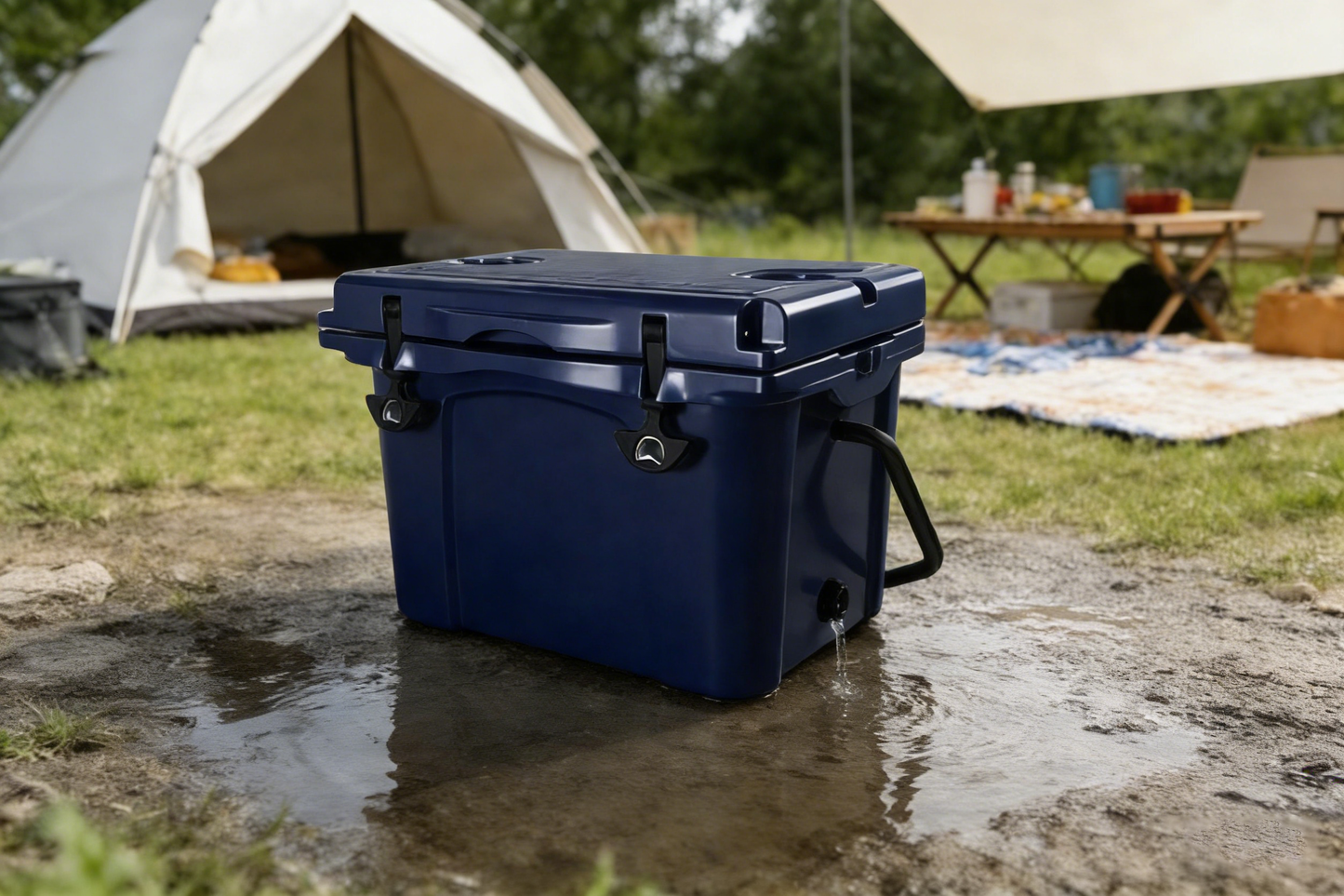 25QT Rotomolded Hard Cooler | 5-Day Ice Retention, Bottle Opener & Cup Holder – Blue