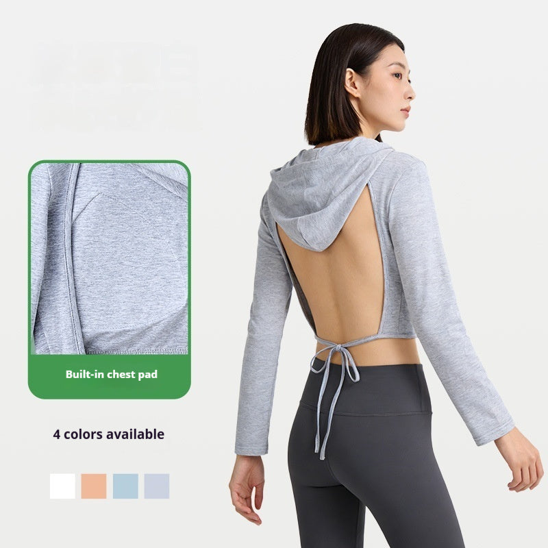 Women's Cropped Long-Sleeve Hoodie with Built-In Chest Pads – 4 Colors