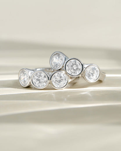 Bezel 3 Stone Huggie Hoop Earrings