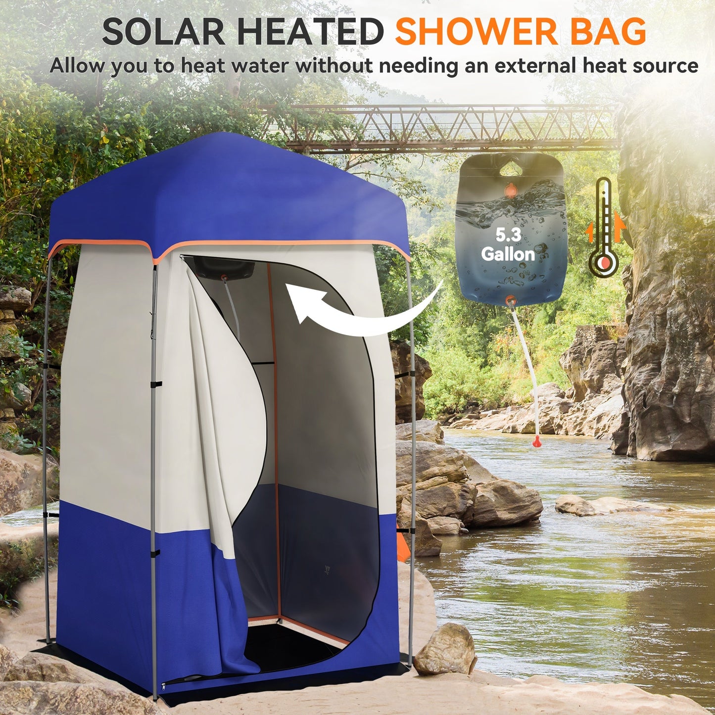Camping Shower Tent with Solar Shower Bag – Privacy Shelter, Removable Floor