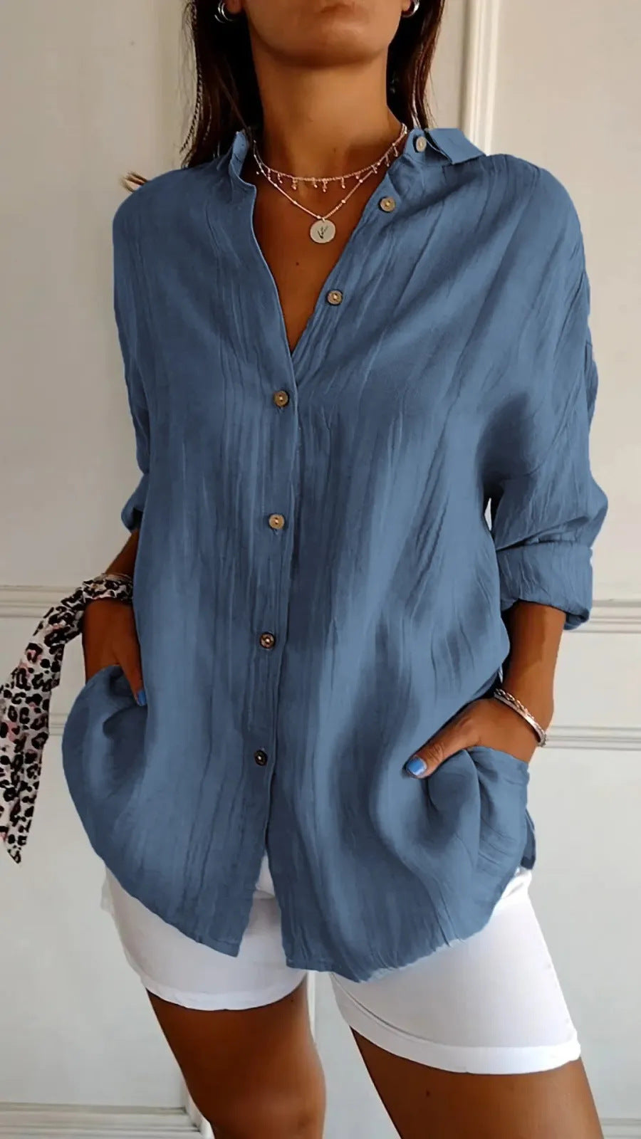 Women's Loose-Fit Lapel Shirt – Casual Button-Front Top