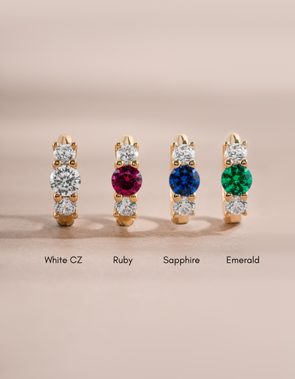 Emerald Three Stone Huggie Hoops