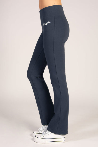 Women's dark blue flared yoga leggings, designed to keep you comfortable yet supported during low impact workouts.