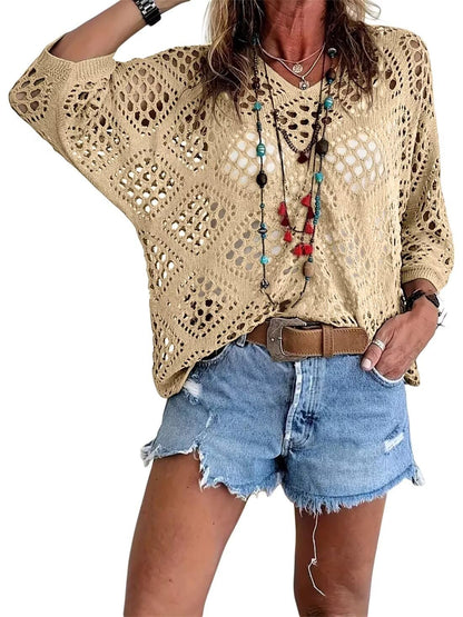 ? Handmade Crochet V‚ÄêNeck Boho Top | Apricot Summer Essential