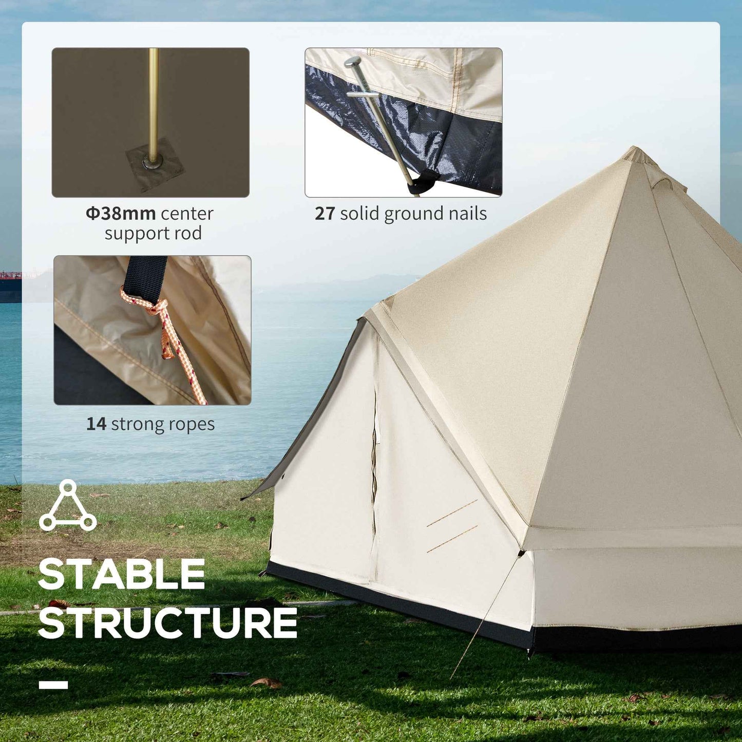 10-Person Mongolian Yurt Camping Tent – Waterproof 210D Polyester with 4 Mesh Vents | Beige