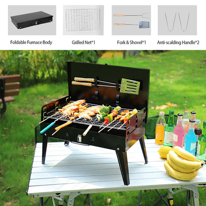 Portable Foldable Charcoal BBQ Grill – Suitcase-Style, 3 Height Settings