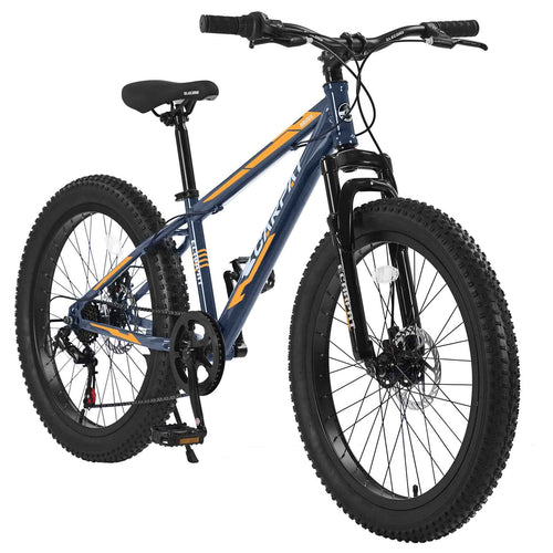 24" Fat Tire Mountain Bike | Full Shimano 7-Speed, Dual Disc Brakes & Front Suspension