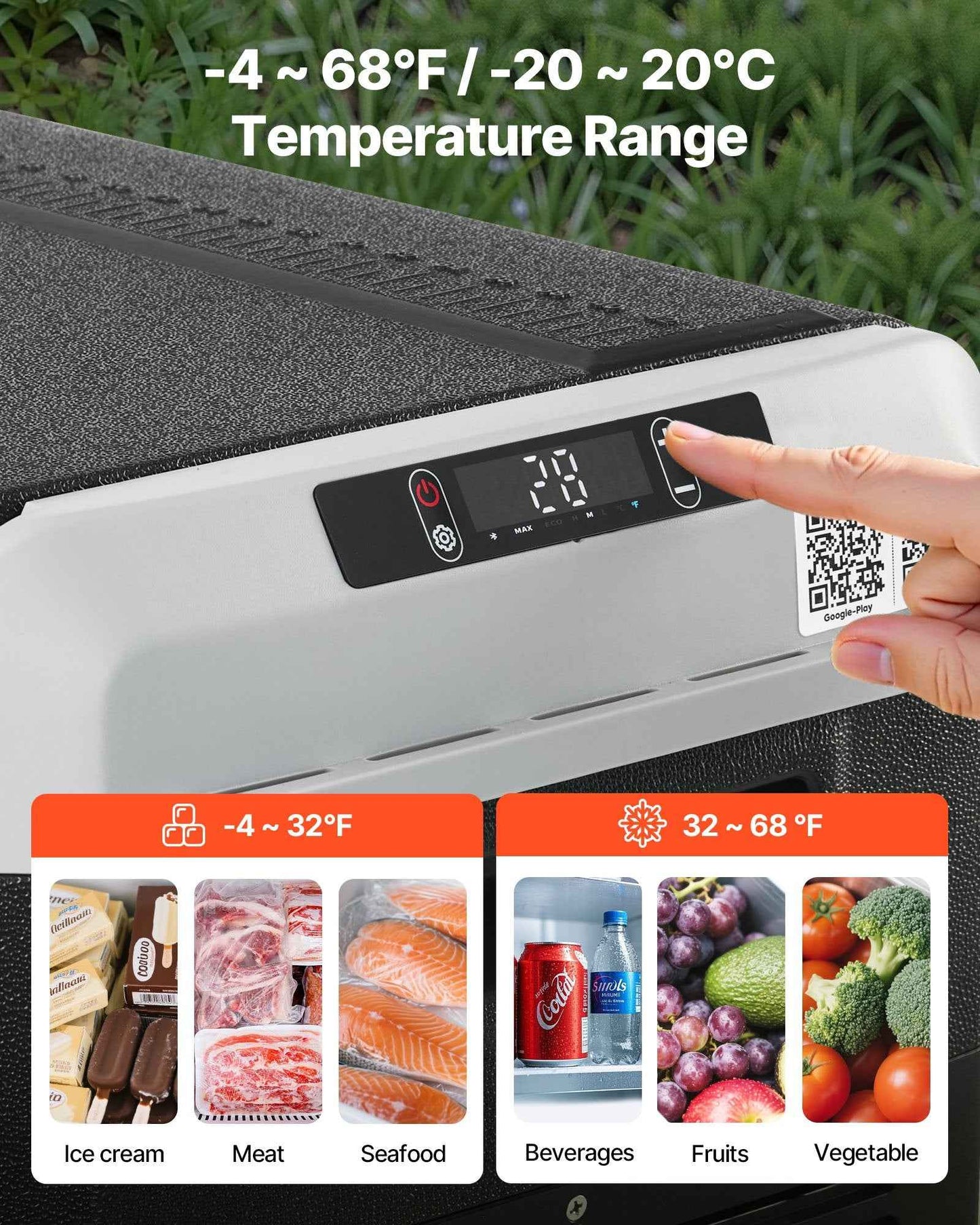 12V Portable Car Fridge Freezer 26.4QT | Fast Cooling, -4°F to 68°F