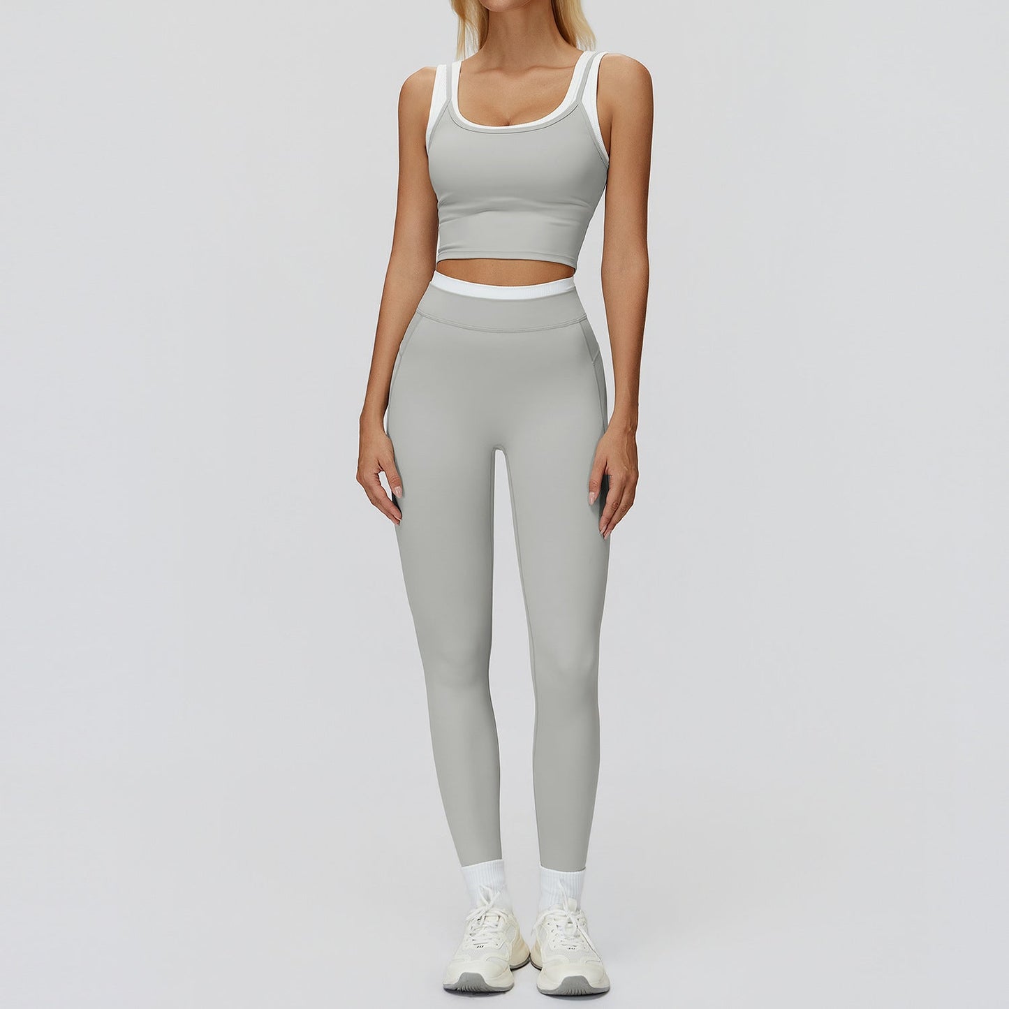 Women's Contrast Yoga Vest & Shorts or Leggings Set – Active Workout Set