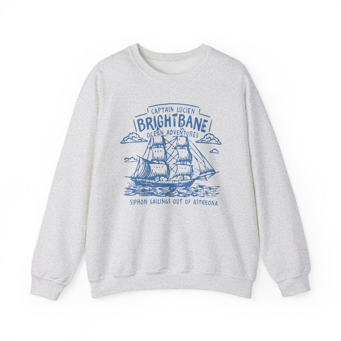A vintage-wash Comfort Colors oversized crewneck from thtgrlreads featuring a blue nautical graphic inspired by Wolves of Ruin, part of the Printify Crewnecks collection.
