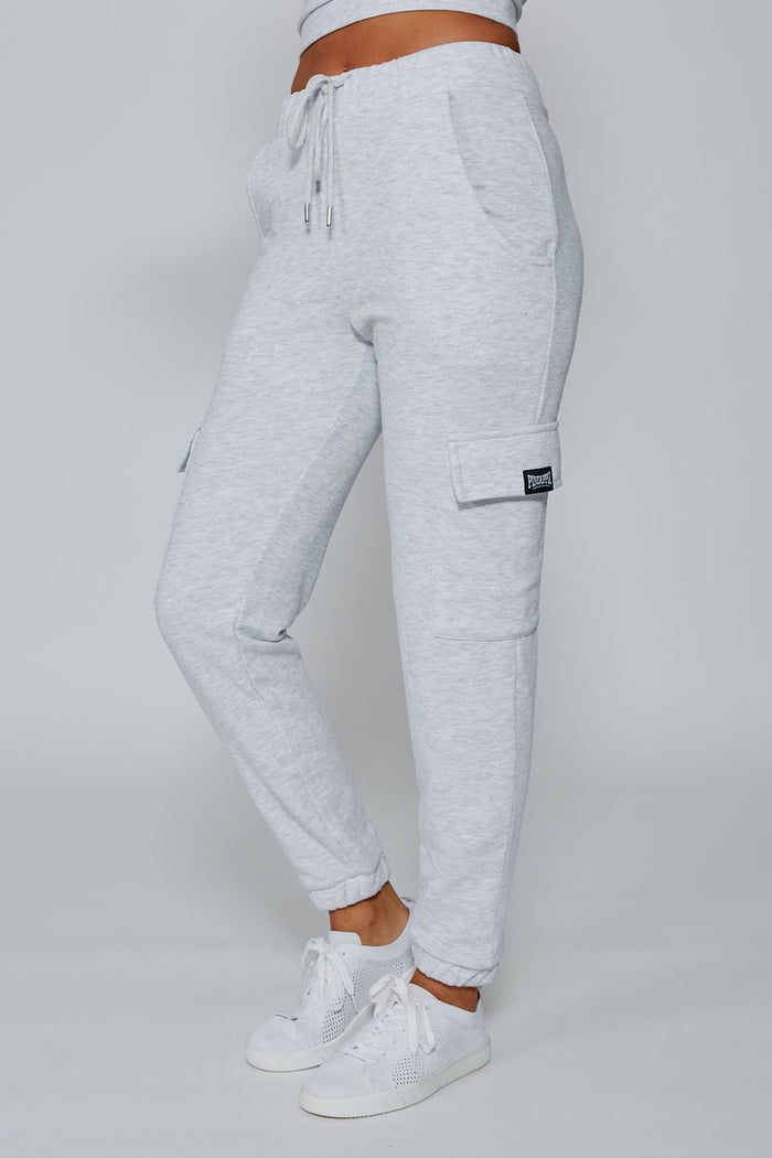 Woman wearing Pineapple Grey Marl Cargo Jogger