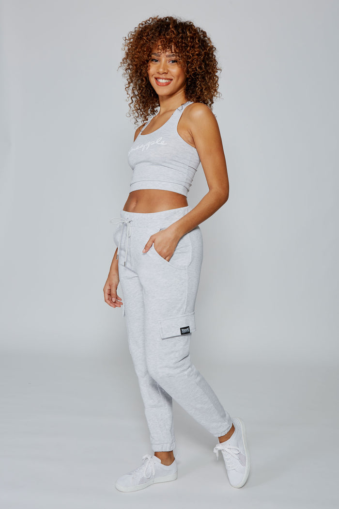 Woman wearing Grey Marl Cargo Jogger