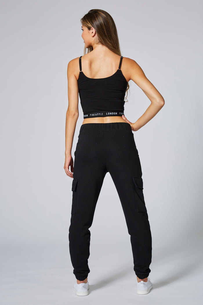 Woman wearing Black Cargo Joggers