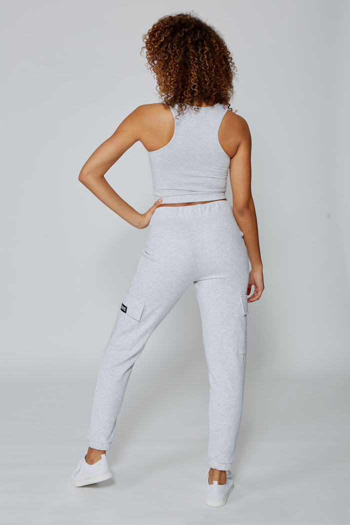 Woman wearing Grey Marl Cargo Jogger