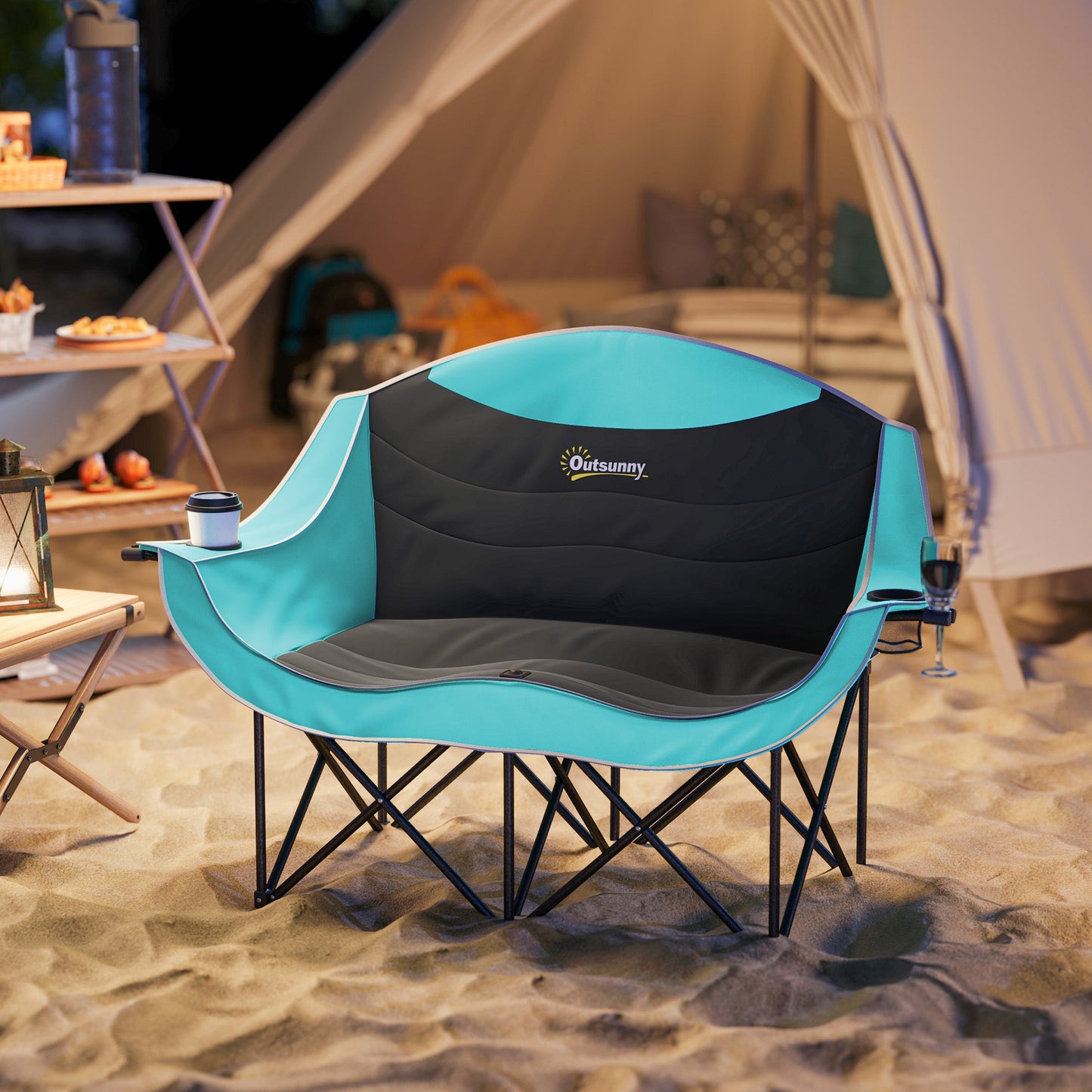Double Camping Chair with Armrests & Cup Holders – 551 lb. Capacity, Foldable