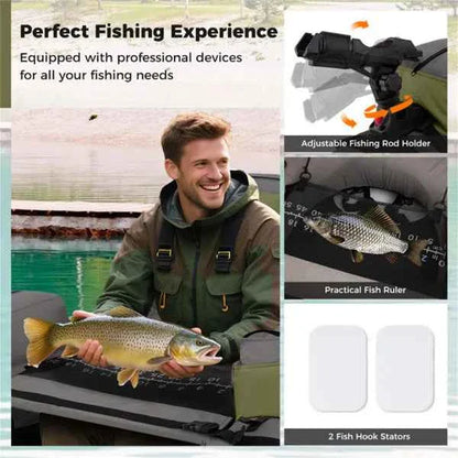 Inflatable Fishing Float Tube – 350 lb Capacity, 2 Air Chambers, Rod Holder & Fish Ruler