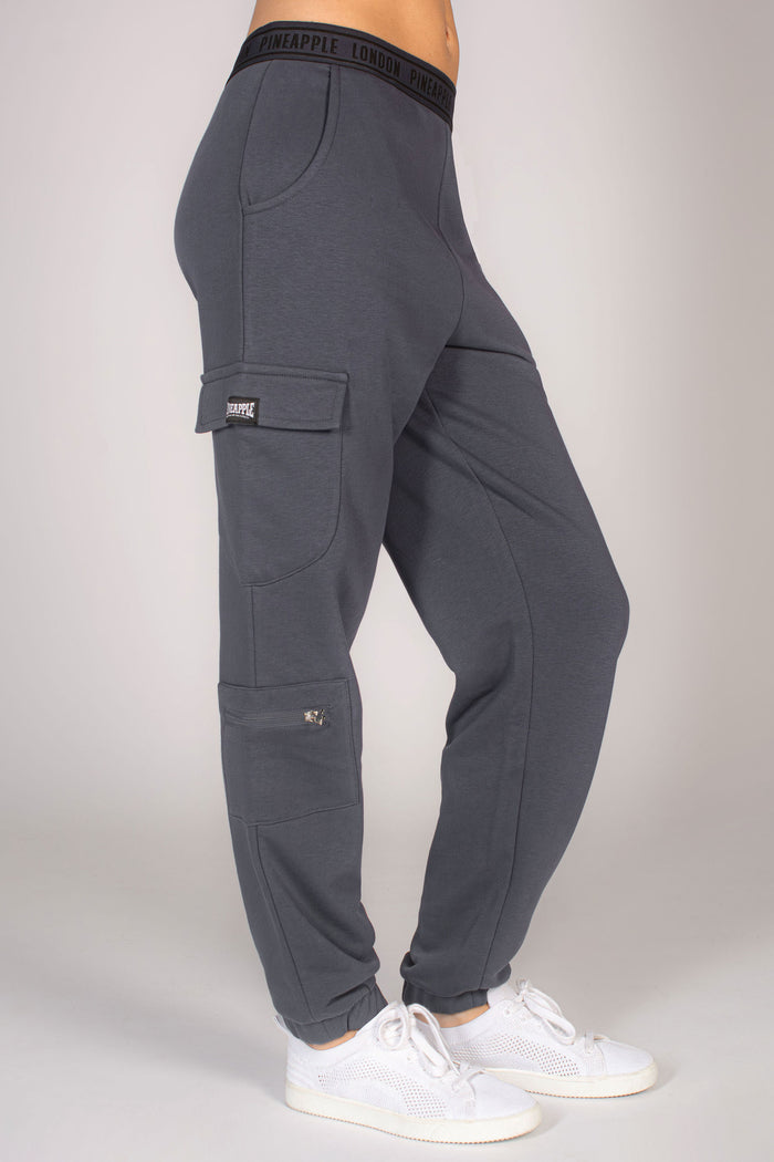 Dark grey combat joggers for women with Pineapple branded elasticated waistband and multiple pockets.
