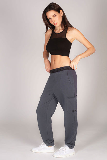 Martyna Balsam wearing dark grey combat joggers by Pineapple Dance Studios.