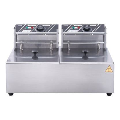 SucceBuy  12L Electric Deep Fryer w/Dual Removable Tanks Commercial Countertop  Fryer for Chicken French Fries Frying Chips